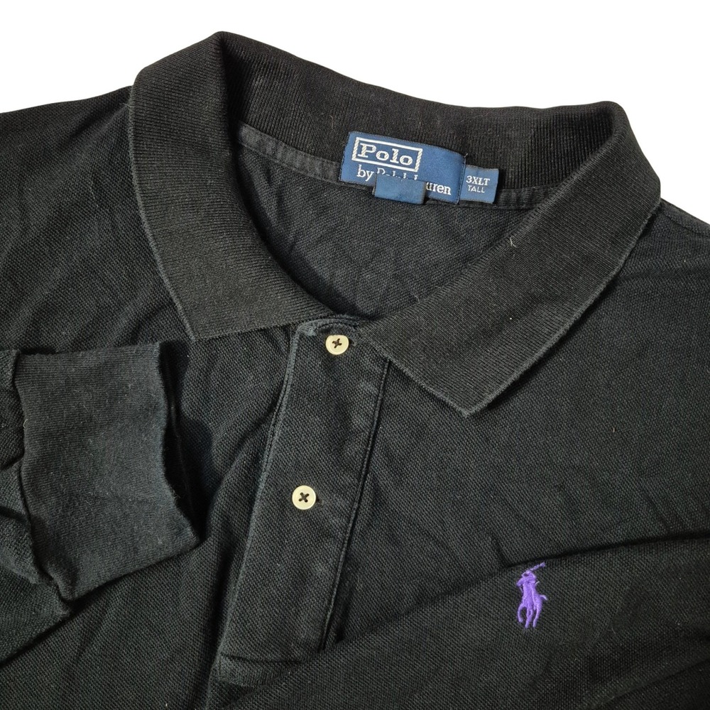 Polo Ralph Lauren Long Sleeve Polo Shirt Mens 3XLT Tall Black Pique Purple‎ Pony